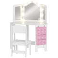 Coiffeuse enfant 2 en 1 avec tabouret miroir triptyque et lumières LED bicolores 93,6 x 48,5 x 111,5 cm blanc-0