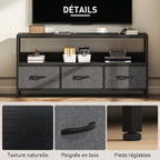 Meuble TV, meuble télé pour téléviseur jusqu'à 55 pouces avec 3 tiroirs et pieds en acier 120 x 29 x 56 cm noir-5