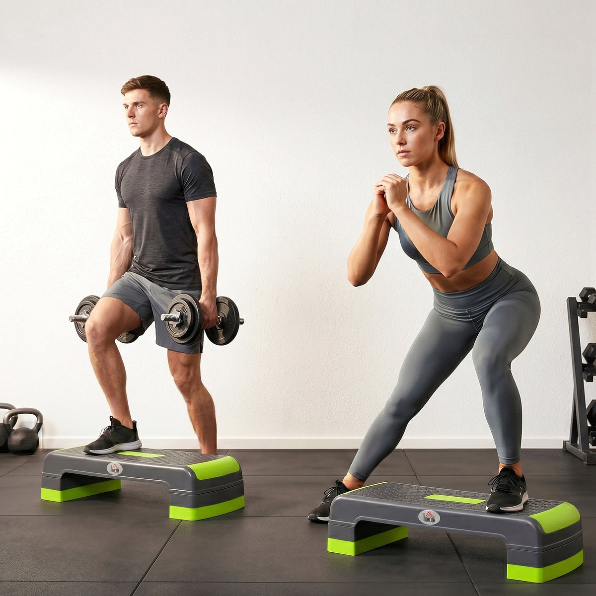 Stepper aérobic fitness hauteur réglable 3 niveaux surface antidérapante 78 x 28 x 20 cm vert et gris-6