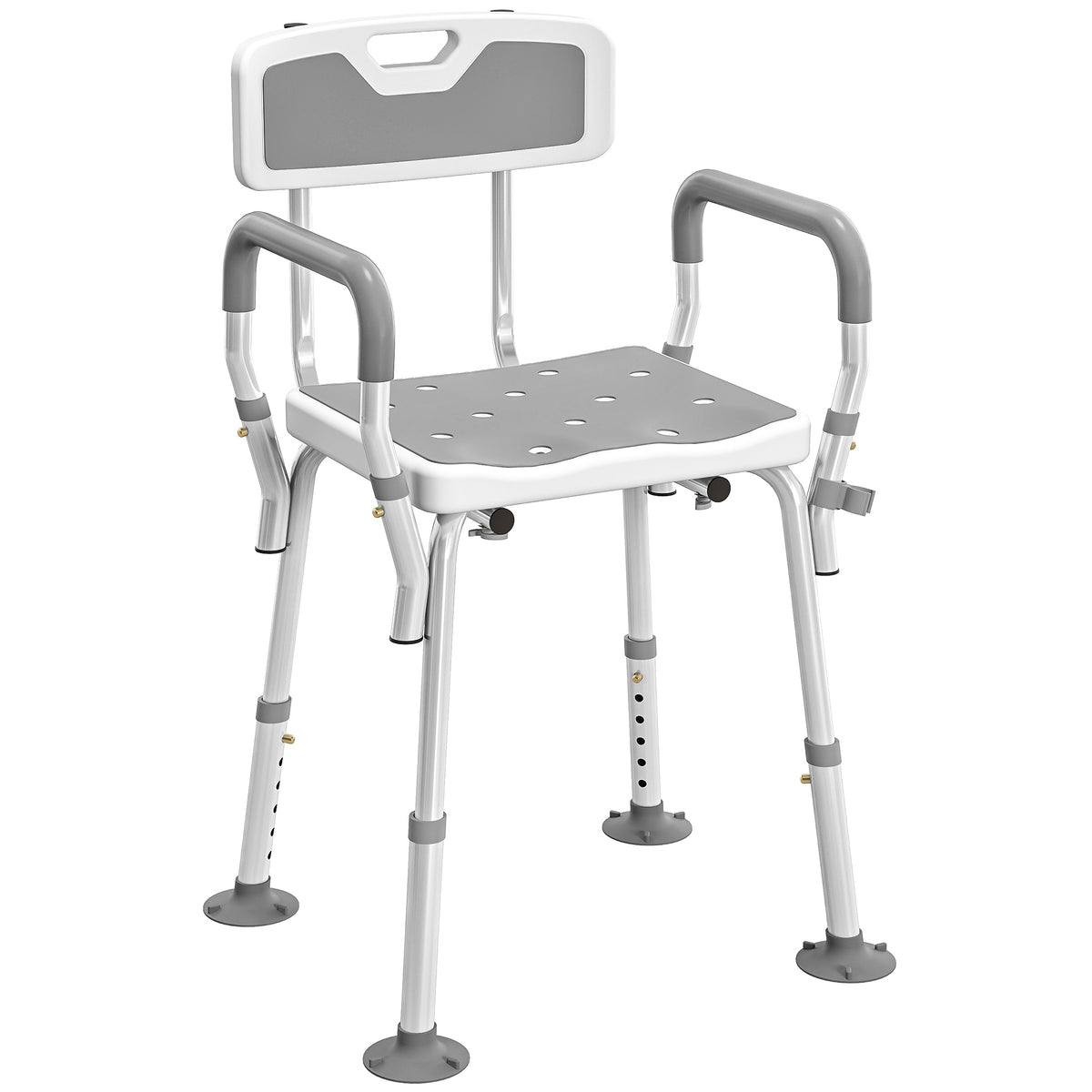 Tabouret de douche chaise de douche ergonomique hauteur réglable pieds antidérapants 56,5 x 53,5 x 87 cm blanc et gris-0