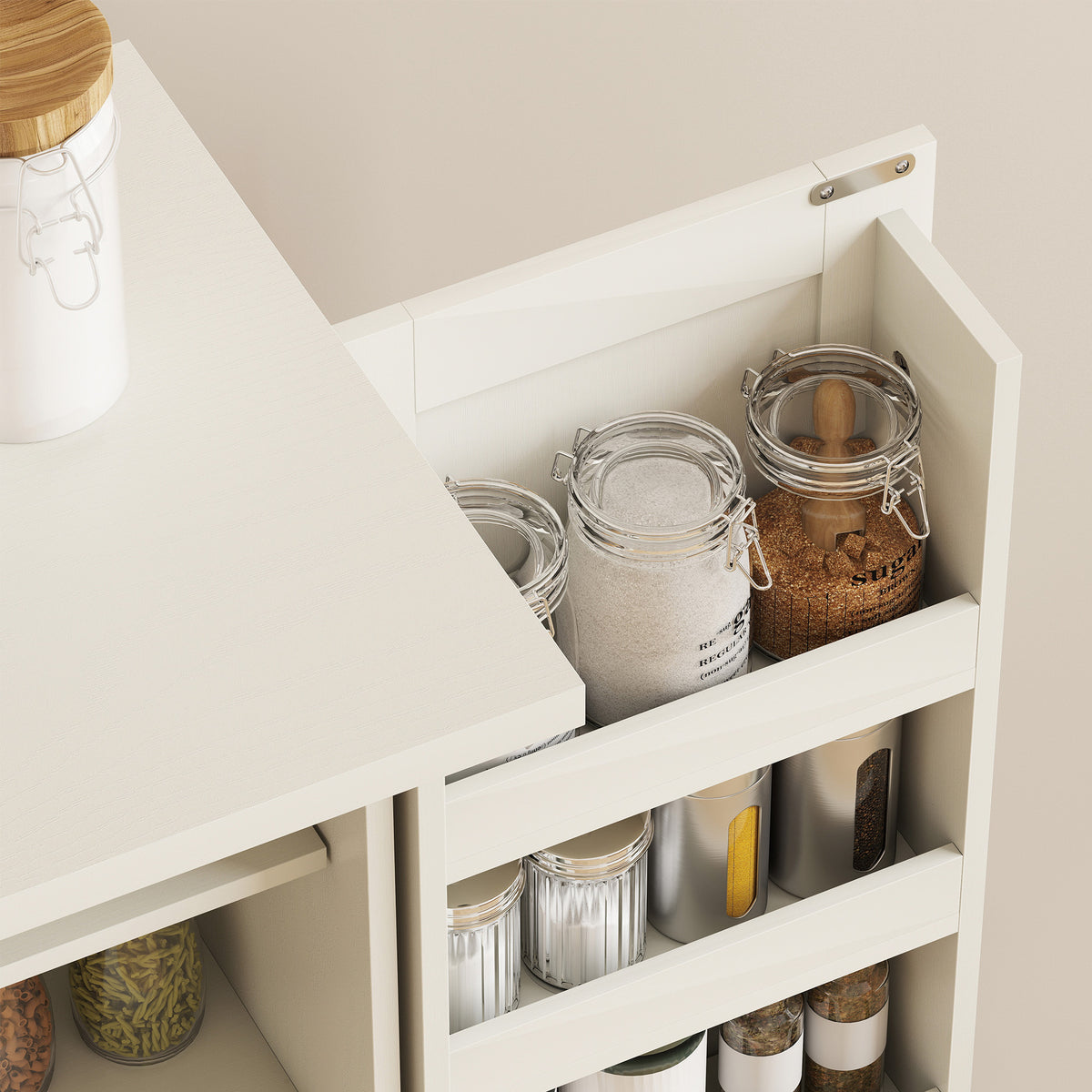 Buffet cuisine armoire de cuisine 5 niveaux avec portes et étagères réglables 60l x 40P x 120H cm grain de bois crème-8