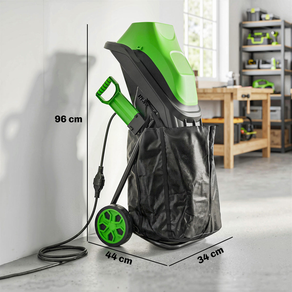 Broyeur de Végétaux Électrique 2500 W, Broyeur de Branches avec Sac de Collecte 45L, 4300 tr/min, 44x34x96cm, Vert-2