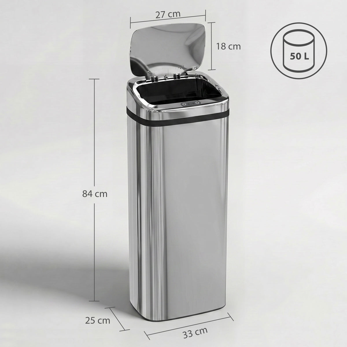 Poubelle à capteur de mouvement ouverture automatique 1 bac de 50 L en acier inoxydable-2