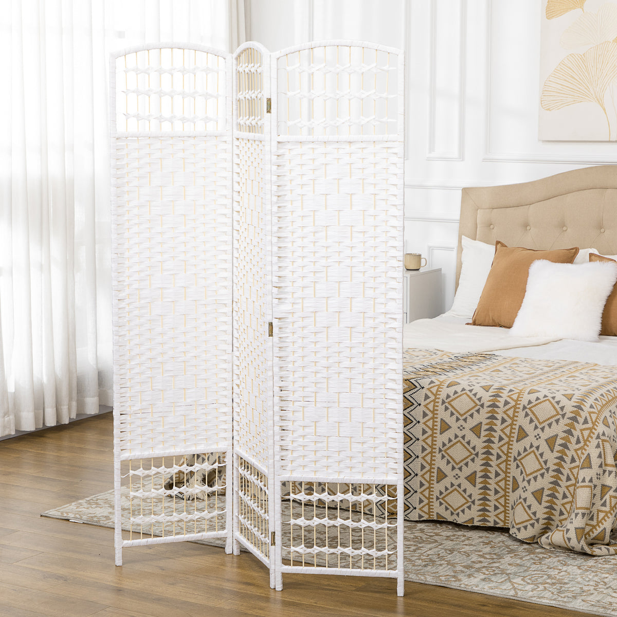 Paravent intérieur en bois séparateur de pièce cloison pliable 3 panneaux 120 x 170 cm blanc-1