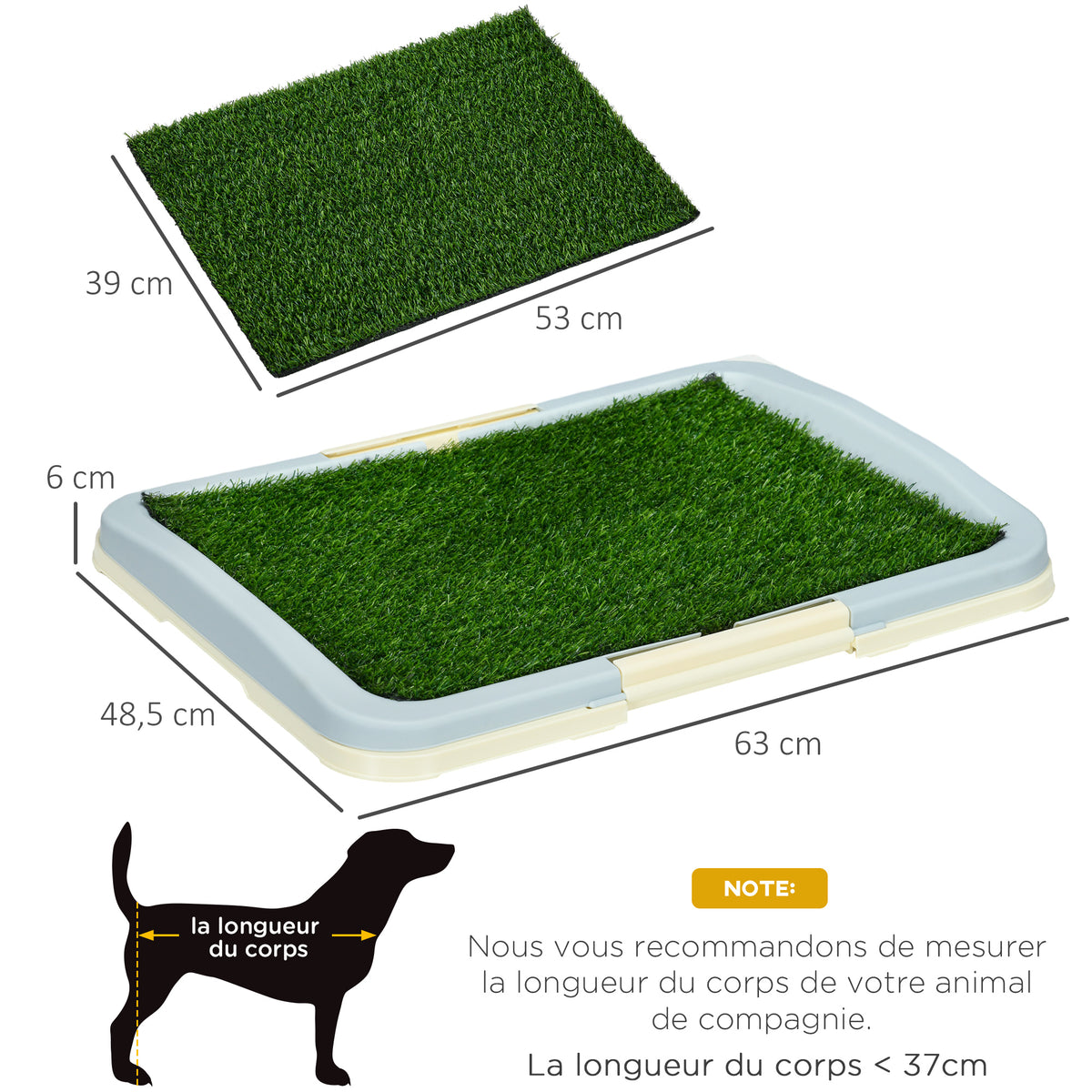 Toilette pour chien litière avec tapis en gazon artificiel plateau et panneau grillagé 63 x 48,5 cm-2