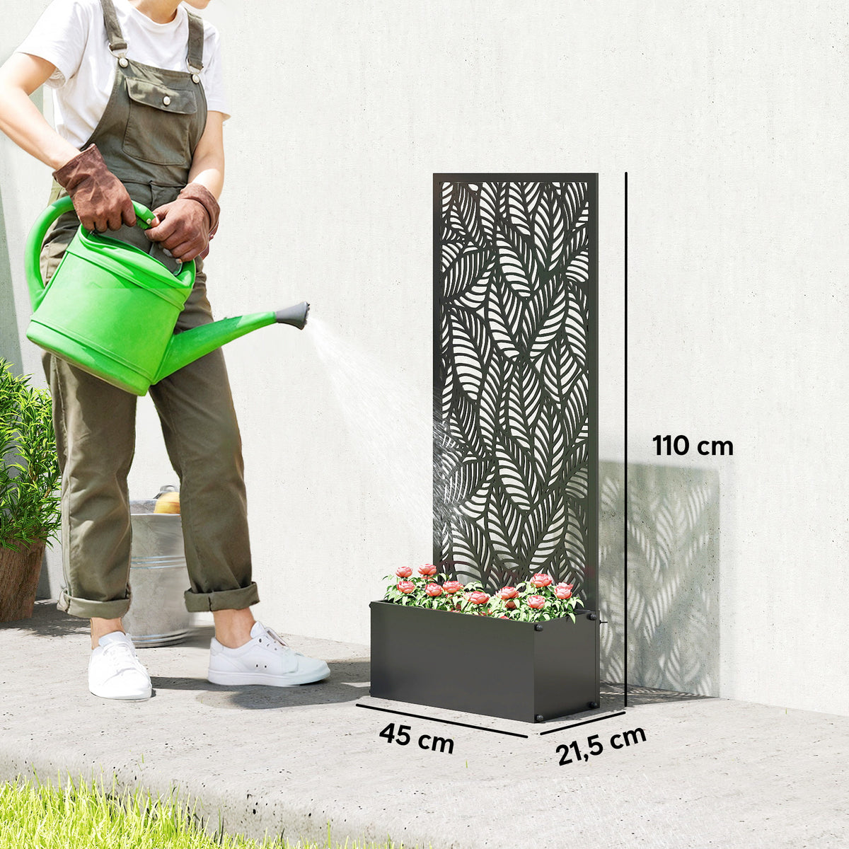 Jardinière avec treillis, bac à fleurs, avec brise-vue, pour plantes grimpantes, métal, 45 x 21,5 x 110 cm, noir-2