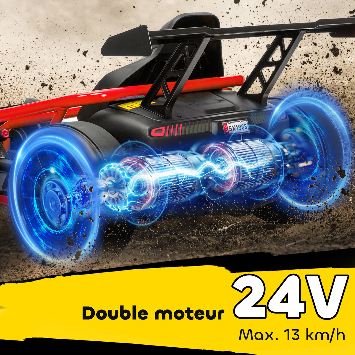 Voiture électrique GoKart kart électrique pour enfants 2 x 24 V moteurs mode dérive à 13 km/h 119 x 77 x 54 cm rouge-4