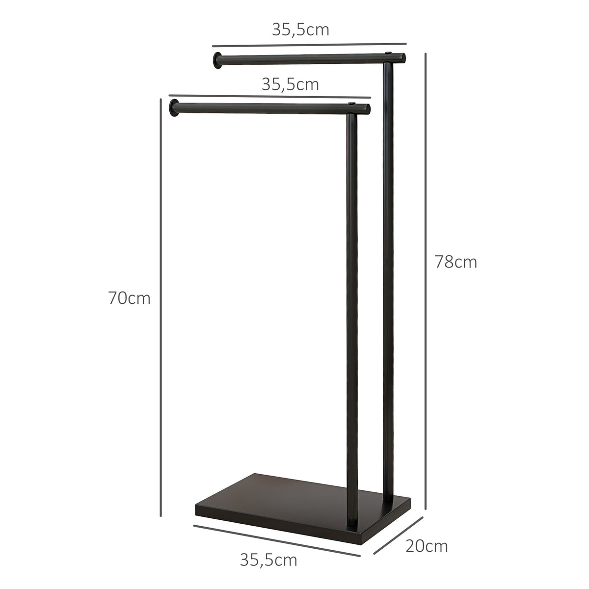 Porte-serviettes sur pied en acier avec 2 barres support pour serviette 35,5l x 20P x 78H cm - noir-2