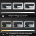 Miroir de salle de bain rectangulaire mural lumineux LED horizontal ou vertical, 100 x 60 cm-4