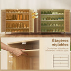 Meuble à chaussures en bambou 14 paires, armoire à chaussures avec portes persiennes et étagères réglables, bois naturel-5