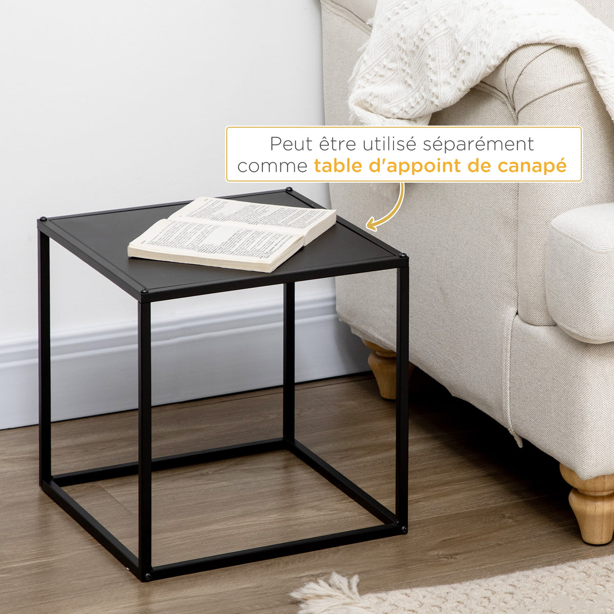 Lot de 2 tables basses gigognes carrées style industriel en métal noir mat - dim. 40 et 35 cm-4
