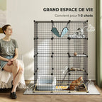 Cage pour chat d'intérieur parc pour chat en acier à 4 niveaux DIY avec 5 portes hamac 1-3 chats 105 x 70 x 140 cm noir-3