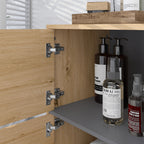 Meuble de salle de bain, meuble de rangement avec compartiments ouverts et placard, dim. 80 x 35 x 70 cm, bois naturel-7