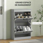 Meuble à chaussures, 2 portes abattants, étagères réglables, pour entrée, couloir, 54 x 24 x 82,5 cm, gris-3