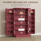 Armoire meuble de cuisine garde-manger 2 portes avec 5 étagères et 12 porte-épices - 60 x 30 x 104 cm - rouge-5