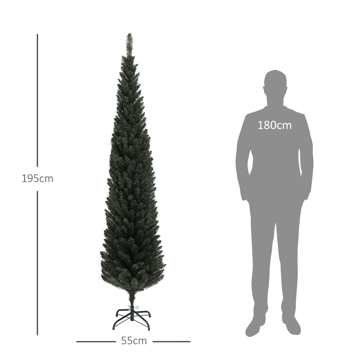 Sapin de Noël artificiel, arbre de Noël, base en acier, 390 branches épines, décoration de Noël, Ø 55 x 195H cm, vert-2
