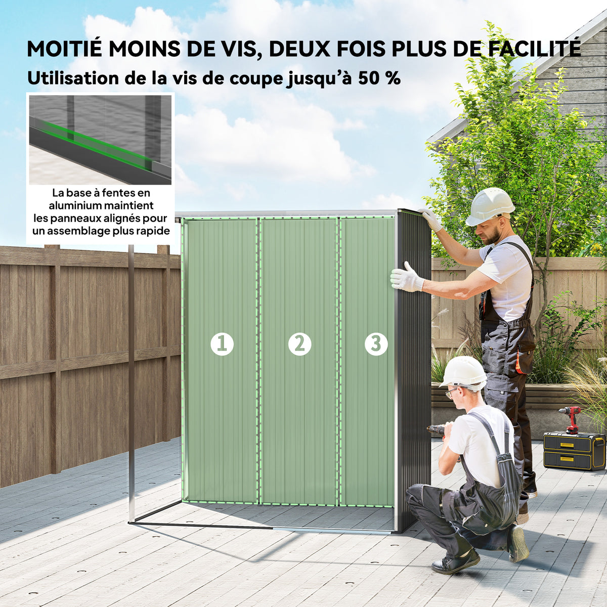 Abri de jardin en métal 1,37 m², cabane de jardin, 2 paires de gants, porte coulissante, 159x106x181cm, gris foncé-3