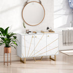Meuble de rangement buffet salon avec 2 placards 3 portes et étagère réglable, pieds en métal, aspect marbre blanc-8