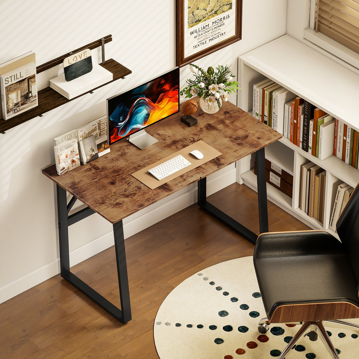 Bureau d'Ordinateur 120 cm, Bureau Simple, Pieds Réglables, pour Petit Espace, Travail à Domicile, Étude, Brun Rustique-9