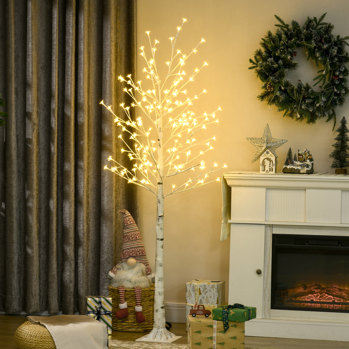 Arbre Lumineux LED 180 cm 180 LEDs Blanc Chaud, Arbre Artificiel de Cerisier en Fleurs, IP44, Intérieur Extérieur, Blanc-1