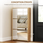 Meuble à chaussures 9 paires, armoire à chaussures étroite, 3 tiroirs rabattables portes miroirs, 65x17x114,5cm naturel-5