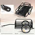 Remorque vélo remorque de transport pour vélo 70L 139L x 71,5l x 49H cm barre d'attelage universelle acier noir-2
