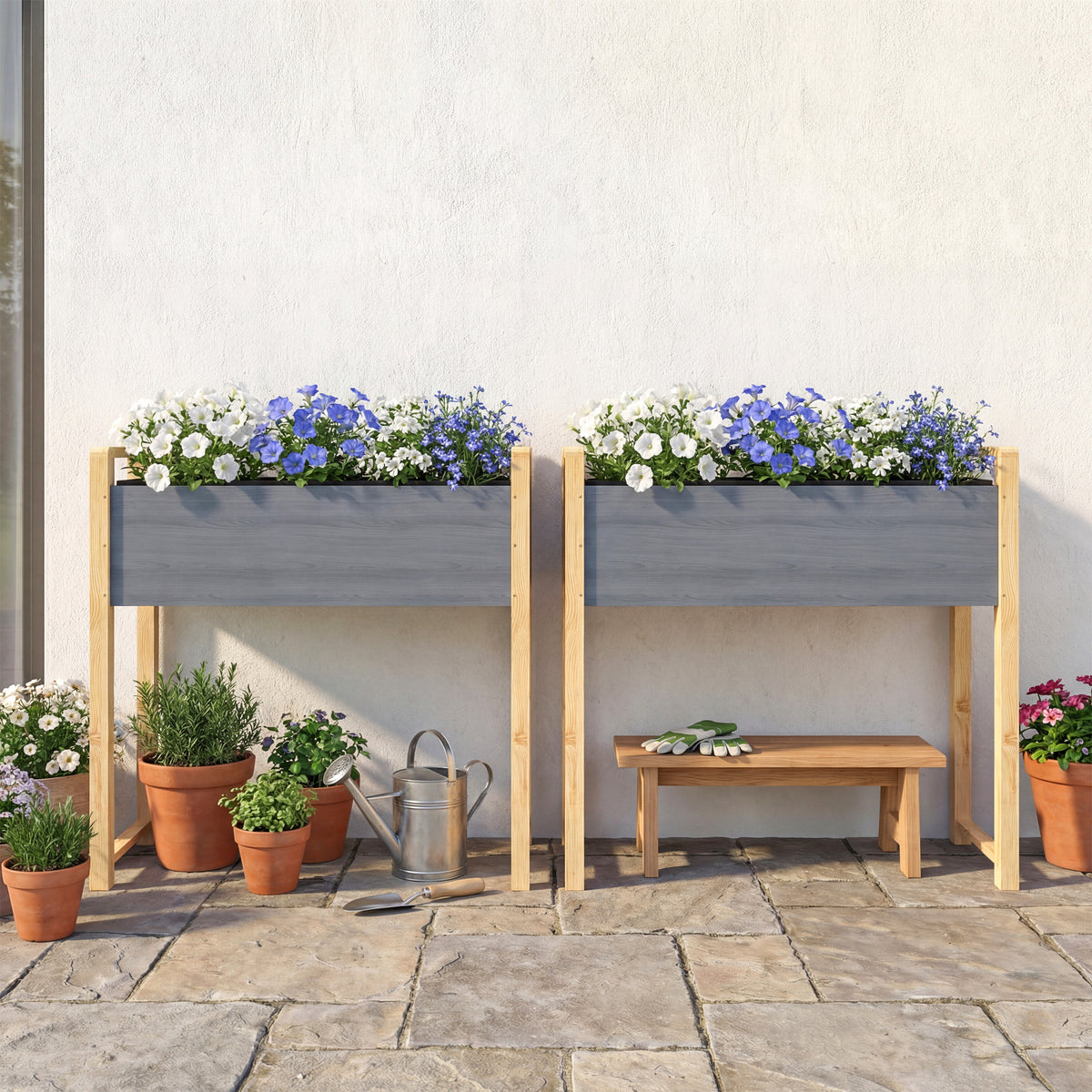 Carré Potager avec pieds Lit de Jardin Surélevé 4 trous de drainage et Tissu non tissé, 98 x 37 x 90 cm, gris-8