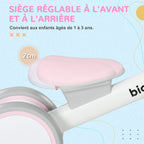 Draisienne vélo Enfant 4 roues selle réglable, guidon ergonomique alliage alu. PP, enfant 1 à 3 ans - Gris Blanc Rose-4