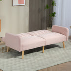 Canapé Convertible 2 Places Design scandinave Dossier inclinable 3 Positions Pieds Bois Tissu Aspect Lin Rose-6