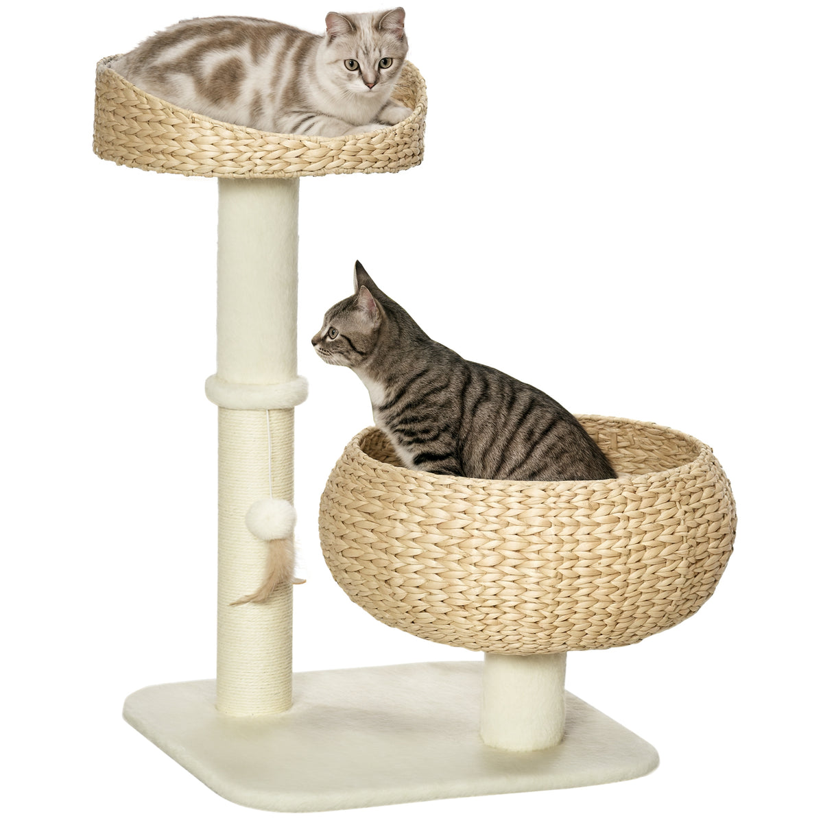 Arbre à chat griffoir 2 niveaux hauteur 72 cm poteau sisal avec niche et plateforme 1 balle suspendue-0