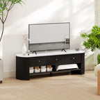 Meuble TV 140 cm, meuble télé pour téléviseur 65 pouces effet marbre avec 3 tiroirs façades à cannelures 2 étagères noir-9