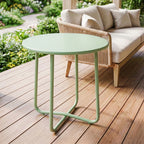 Table Basse Extérieure avec Bord Enroulé, Base en X avec Pieds Réglables en Hauteur, pour Salon Terrasse, Ø48x51cm, Vert-1