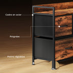 Commode, meuble de rangement avec 5 tiroirs en tissu pliables, plateau et cadre en acier, 98 x 29 x 63 cm, brun rustique-6