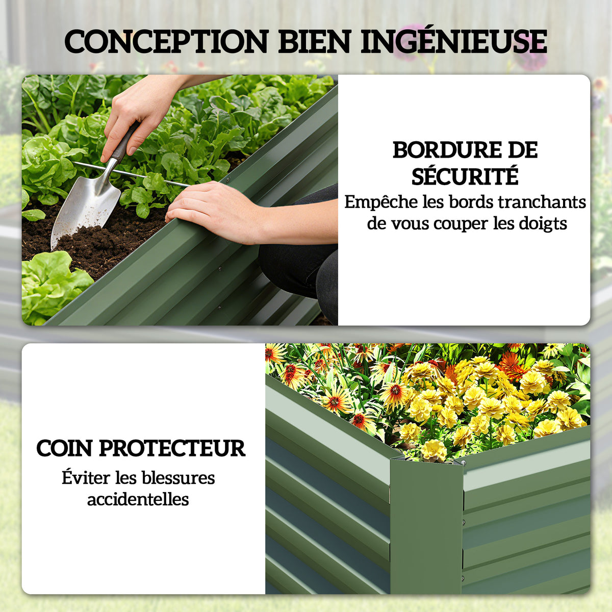Jardinière surélevée en acier galvanisé, lit de jardin avec fond ouvert, 180 x 90 x 57,5 cm, vert clair-6