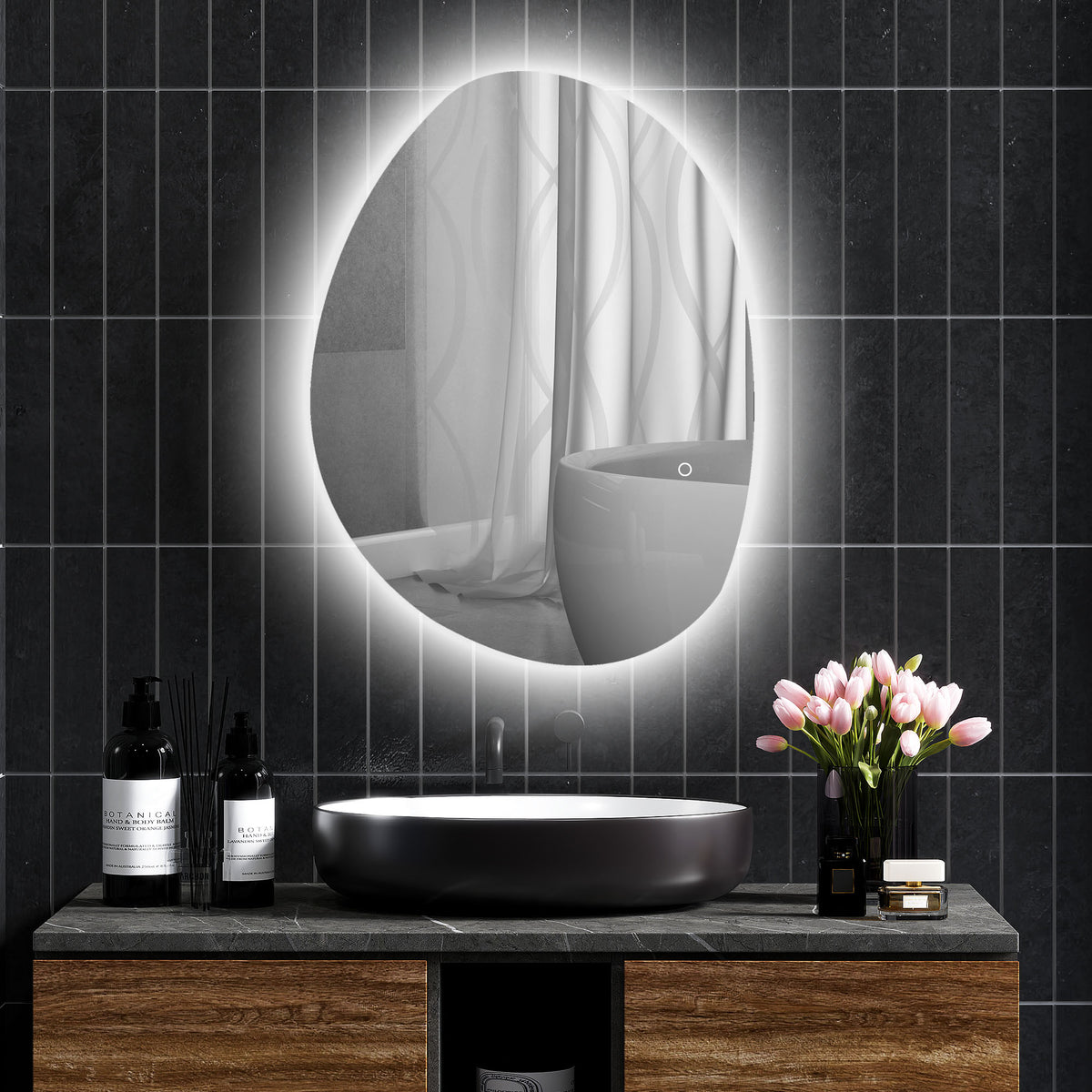 Miroir salle de bain avec éclairage LED 80 x 60 cm, miroir lumineux mural avec antibuée, mémoire, IP44, argenté-9