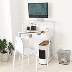 Bureau secrétaire Bureau Informatique Style néo-rétro tiroir Niche étagère métal Blanc-6