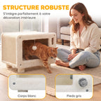 Maison pour Chat Niche pour Chat Intérieure en Forme de Télévision Tapis en Sisal et Balle Suspendue 50x33x42cm Blanc-3