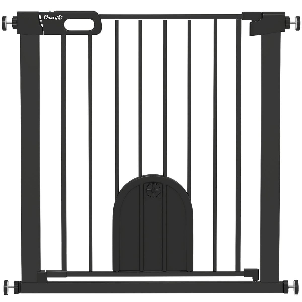 Barrière de sécurité animaux avec porte fermeture automatique système de double verrouillage, acier noir-0