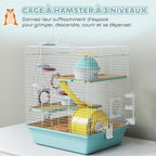 Cage hamster, cage rongeur à 3 niveaux, avec roue d'exercice, tunnel de jeu, gamelle, cabane, 34,5 x 27,5 x 41 cm, bleu-3