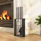 Ensemble serviteur de cheminée 5 pièces métal avec balai, pelle, tisonnier, paire de pinces et support 28x13x59,5cm noir-1