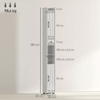 Armoire salle de bain haute, meuble de rangement colonne, 2 portes, tiroir, étagères réglables, 20x20x185cm, blanc-2