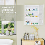 Armoire à pharmacie 2 étagères 3 niveaux avec porte verrouillable 2 clés 40 x 15 x 53,5 cm blanc-4
