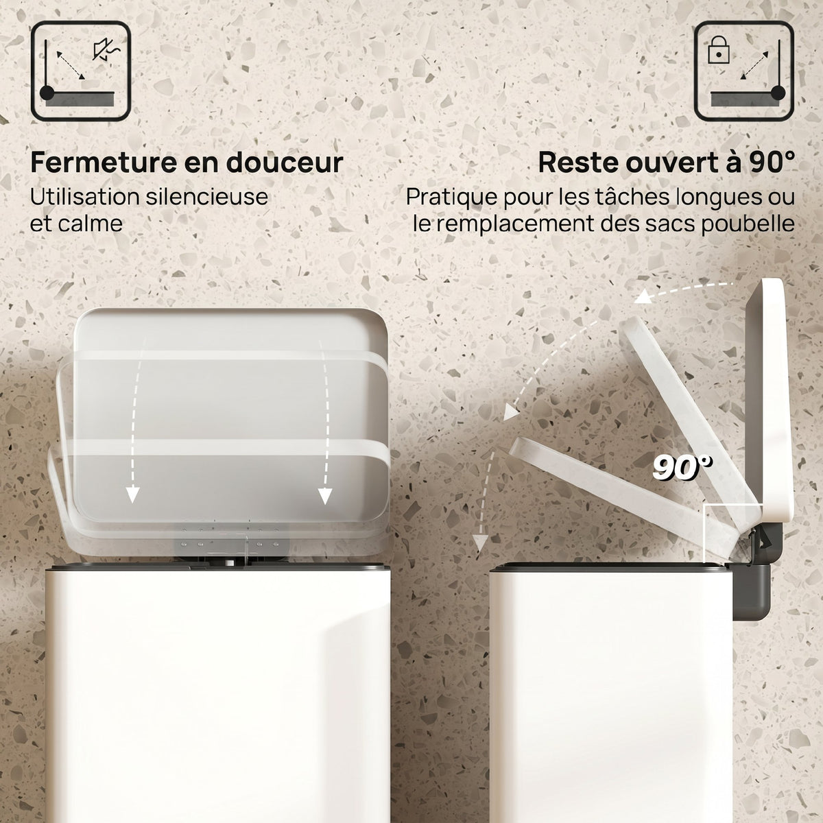 Poubelle de Cuisine 20 L en Métal, Poubelle avec Pédale, Couvercle à Fermeture Douce, Crème-4