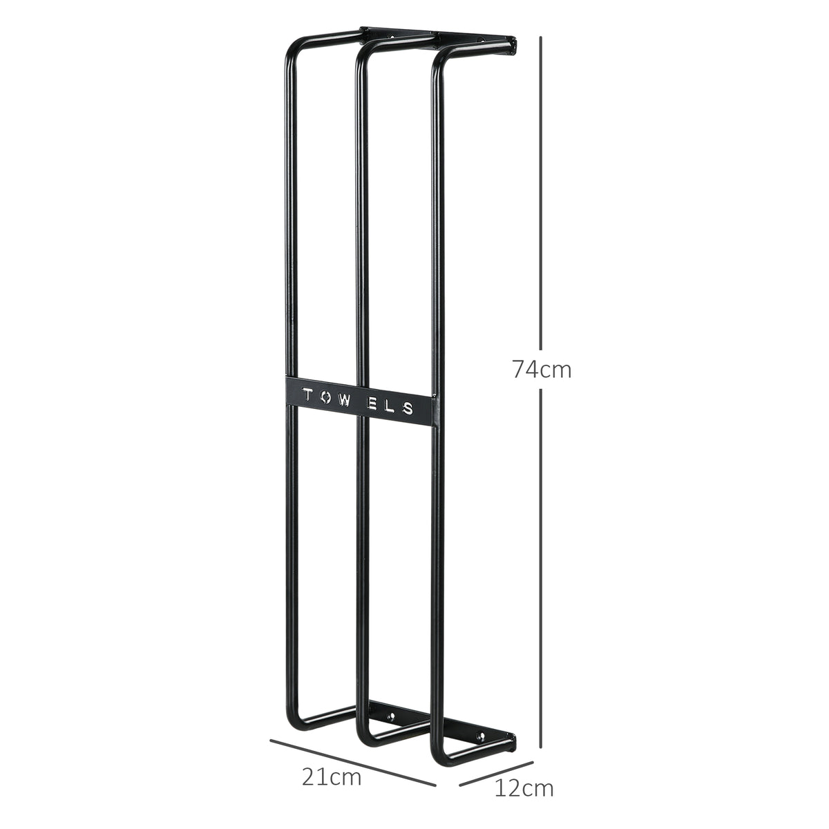 Porte serviettes mural 3 barres en métal noir - peut contenir jusqu'à 6 serviettes, dim. 21l x 12P x 74H cm-2