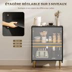 Buffet Cuisine, Meuble de Rangement avec 2 Portes, Étagère Réglable, Pieds Métalliques Surélevés, 60 x 40 x 80 cm, Noir-4