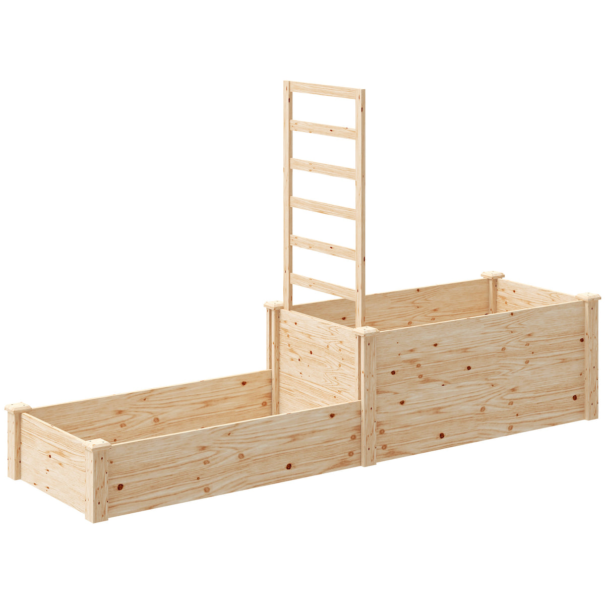 Jardinière avec treillis à 2 bacs avec fond ouvert, pour balcon terrasse patio, 222 x 63 x 132 cm, effet bois naturel-0