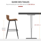 Lot de 2 tabourets de bar assise en similicuir hauteur 76 cm avec repose-pieds en acier et dossier design vintage marron-6