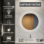 Miroir rond lumineux LED de salle de bain Ø 70 cm mural avec éclairage 3 couleurs interrupteur tactile 23W blanc argent-3