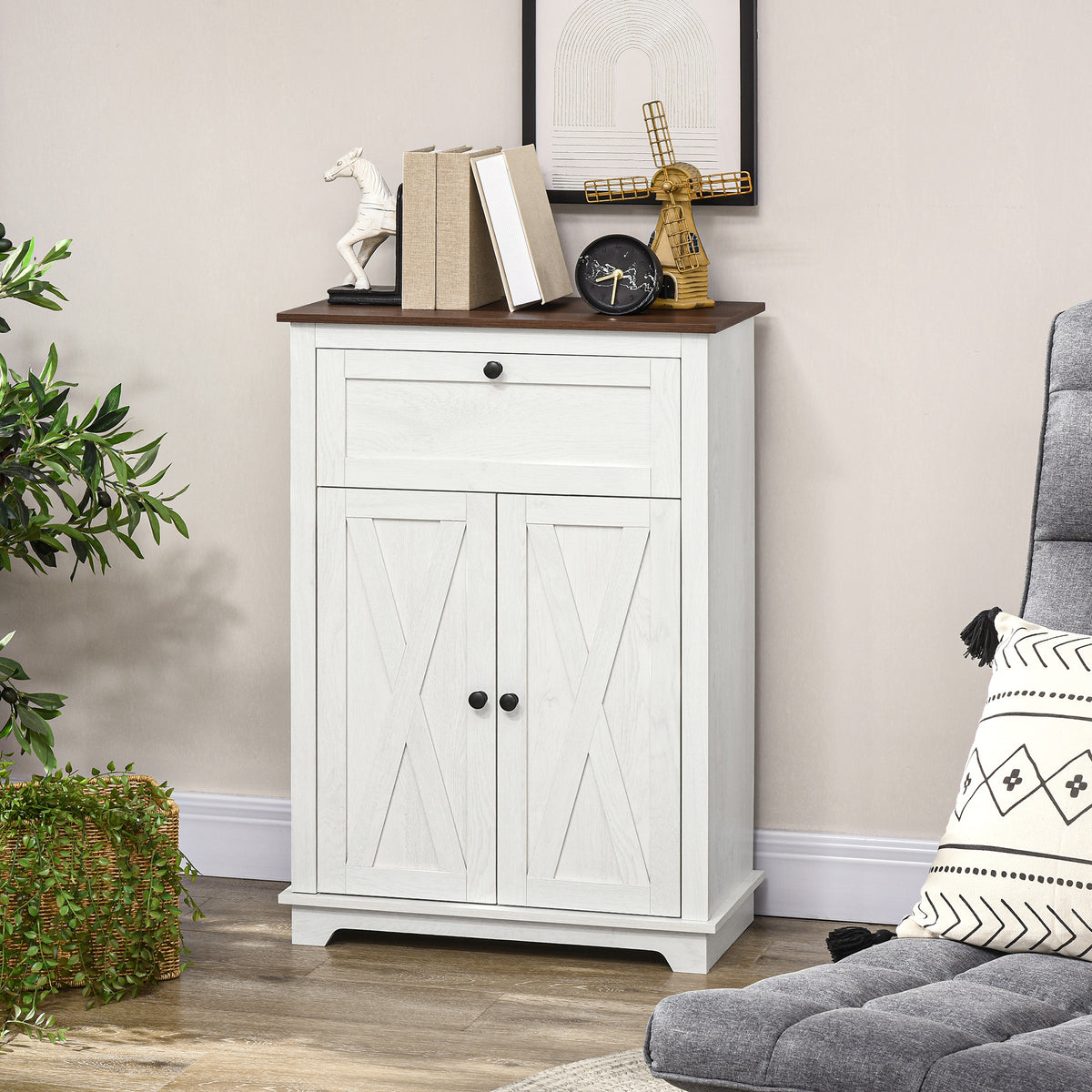 Meuble de rangement buffet multi-rangements 2 portes avec étagère réglable 1 tiroir, dim. 60L x 30P x 87,5H cm-9