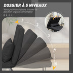 Fauteuil chauffeuse canapé-lit Convertible inclinable 1 Place Coussin lombaires accoudoirs piètement métal Lin Noir-4